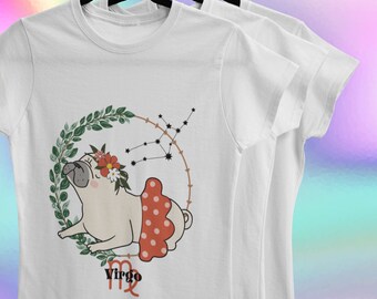 Virgo Pug Dog Shirt, Virgo Gift, Astrology Shirt, Zodiac Shirt, Virgo Birthday, Zodiac Sign Tee, Pug Dog Lover Shirt