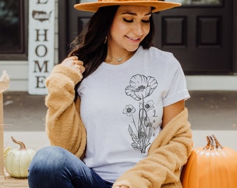 Poppy Shirt, Wildflower Love Shirt, Botanical Tshirt, Aesthetic Style Tee, Womens Plant Shirt, Motivational Shirt