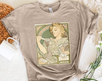 Mucha Goddess Art Nouveau -aesthetic shirt,aesthetic clothing,art shirt,art clothing,artsy shirt, shirt,art nouveau t shirt,tumblr trendy