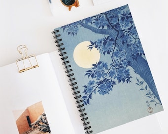 Blue Moon and Trees Vintage Art Spiral notebooks | Soft cover journal | Inspirational message |