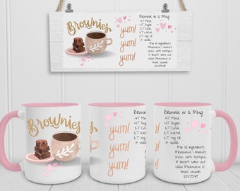 Brownie Recipe Mug, Mug Cake Mugs, Gift Mug, Hot Chocolate Mug, Coffee Cup, Gift for Mom, Cute Coffee Bar Decor