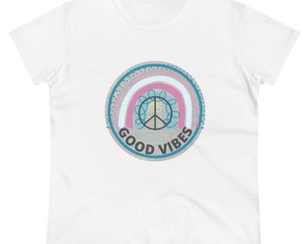Rainbow Good Vibes Design Tshirt, Beautiful gift for Her, Womens Graphic Tshirt, Boho Tshirt, Summer Tshirt, Colorful Art Tshirt