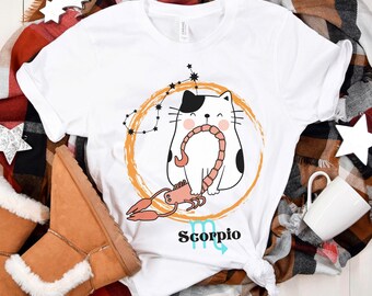 Scorpio Cute Cat Shirt, Scorpio Gift, Astrology Shirt, Zodiac Shirt, Scorpio Birthday, Scorpio  T-Shirt, Zodiac Sign Tee, Cat Lover Shirt