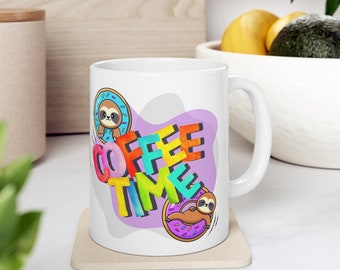 Donut Sloth Mug, Sloth Gifts, Funny Coffee Mug, Sloth Coffee Cup, Sloth Lover, Sloth Birthday, Humor Mugs, Cute Sloth