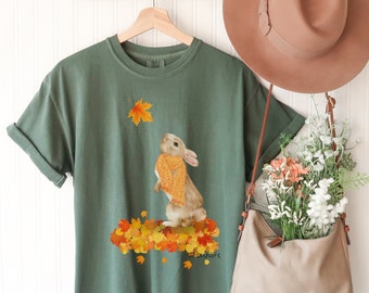 Cute bunny fall vibes shirt for women, Cottagecore Clothing , fall bunny shirts, cute thanksgiving shirt women, Comfort Colors
