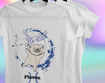 Pisces Pug Dog Shirt, Pisces Gift, Astrology Shirt, Zodiac Shirt, Pisces Birthday, Zodiac Sign Tee, Pug Dog Lover Shirt