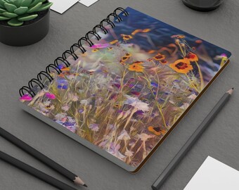 Wildflower Spiral Bound Journal, Boho Spiral Bound Notebook, Boho Writing Journal, Lined Notepad, Bible Journaling Book