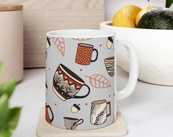 Fall Cup Patterned Coffee Cup, Boho Mug, Autumn Mug, Coffee Cup, Gift for Mom