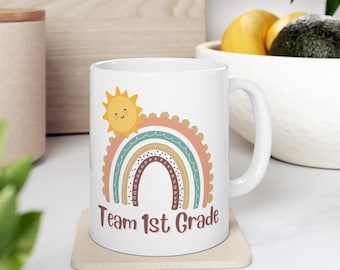 Team First Grade Teacher Mugs For Women, Rainbow Teacher Mug, Teacher Mug, Gift for Teacher, Teacher Gift,