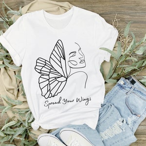 Line Art Butterfly T-Shirt, Boho Tee, Woman with Wings Modern Minimalist Shirt, Drawing Graphic Tshirt, Bitterfly Art Tee Shirt