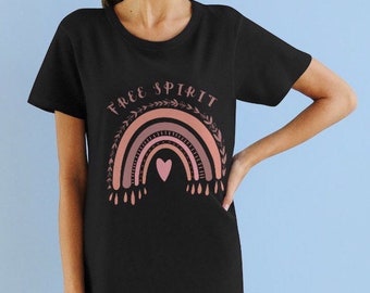 Rainbow Womens T-shirt Dress, Hippie Retro 70's Vibe Tee, Trendy Oversized Shirt, Women's Graphic T Shirt Dress, Comfy Dress for Her