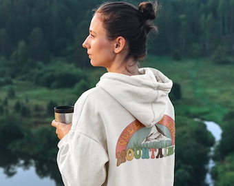 Queen of the Moutains Retro Hoodie /  Happy Oversized Sweatshirt / Positive VIbes Happy Words on Back Sweatshirt / Moutain Lover Gift