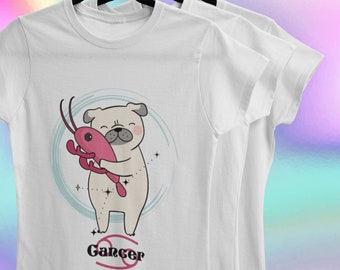 Cancer Pug Dog Shirt, Cancer Gift, Astrology Shirt, Zodiac Shirt, Cancer Birthday, Zodiac Sign Tee, Pug Dog Lover Shirt