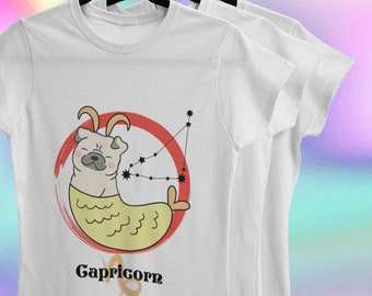 Capricorn Pug Dog Shirt, Capricorn Gift, Astrology Shirt, Zodiac Shirt, Capricorn Birthday, Zodiac Sign Tee, Pug Dog Lover Shirt