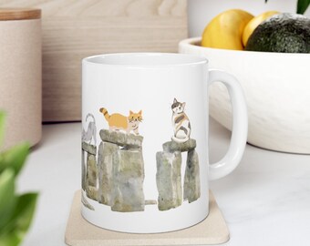 Stonehenge Cat Mug -Funny Cat Coffee Mug, Cat Lover Gift - Sarcastic Spirit Animal mug,  Grumpy Cat Mug - Ceramic Coffee Cup