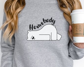 Homebody Polar Bear Winter Sweatshirt, Cute Bear Shirt, Christmas Gifts For Women, Winter Sweaters, Cozy Sweatshirt, Winter Gifts