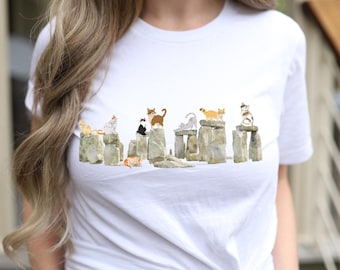 Stonehenge Funny Cat Shirt, Meow , Cat T-Shirt For Her, Cat T Shirt For Women, Gift for Cat Mom, Cute Cat Lover Tee, Cat Shirt