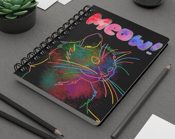Colorful Cat Spiral Notebook, Spiral Bound Journal, Ruled Line, Journal Notebook, Laminated Protective Cover