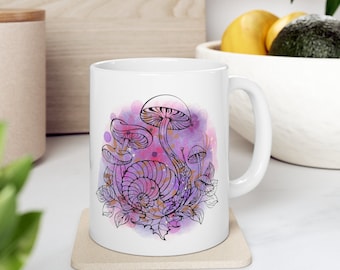 Mushroom Mug, Goblincore Decor, Snail Mug, Plant Lover, Cottagecore Mug, Mushroom Forager Gift, Forest Mug. Witchy Mug