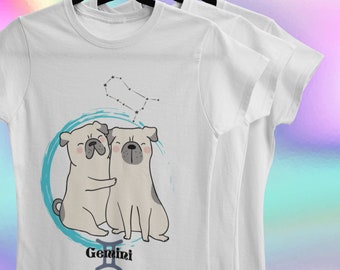 Gemini Pug Dog Shirt, Gemini Gift, Astrology Shirt, Zodiac Shirt, Gemini Birthday, Zodiac Sign Tee, Pug Dog Lover Shirt