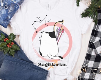 Sagittarius Cute Cat Shirt, Sagittarius Gift, Astrology Shirt, Zodiac Shirt, Sagittarius Girl T-Shirt, Zodiac Sign Tee, Cat Lover Shirt