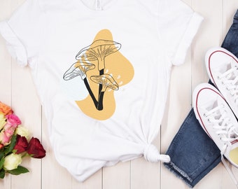 Abstract Mushroom T-Shirt, Mushroom Shirt, Botanical Tee, Nature Lover TShirt, Line Art Tee, Boho Hippie Clothing, Gift for Her, Plant Tee