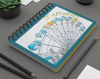 Vintage Ferris Wheel Spiral Bound Journal, Boho Spiral Bound Notebook, Boho Writing Journal, Lined Notepad, Bible Journaling Book
