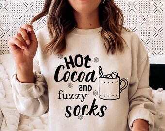 Cocoa and Fuzzy Socks Winter Retro Sweatshirt, Winter Vibes, Christmas Gifts For Women, Winter Sweaters, Cozy Sweatshirt, Winter Gifts