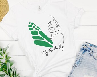 Line Art Butterfly T-Shirt, Boho Tee, Woman with Wings Modern Minimalist Shirt, Drawing Graphic Tshirt, Bitterfly Art Tee Shirt