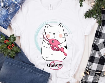 Cancer Cute Cat Shirt, Cancer Gift, Astrology Shirt, Zodiac Shirt, Cancer Birthday, Cancer Girl T-Shirt, Zodiac Sign Tee, Cat Lover Shirt