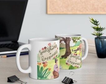 Sunshine & Happiness Mug, Ceramic Picnic Mug, Trendy Self Care Gift, Summer Mug, Sunshine Coffee Mug, Family Coffee Mug, Summer Cup Gift