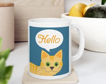 Hello Cute Cat Mug, Cat Mom Mug, Cat Lovers Mug, Co Worker Gift