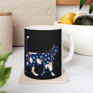 Abstract Floral Black Cat Coffee Mug, Flower Cat Coffee Cup, Cat Mug, Cat Lover Coffee Mug, Colorful Cat Mug, Abstract Cat Art