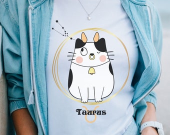 Taurus Cute Cat Shirt, Taurus Gift, Astrology Shirt, Zodiac Shirt, Taurus Birthday, Taurus Girl T-Shirt, Zodiac Sign Tee, Cat Lover Shirt