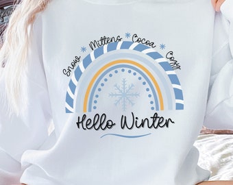Hello Winter Sweatshirt, Rainbow Shirt, Winter Vibes, Christmas Gifts For Women, Winter Sweaters, Cozy Sweatshirt, Winter Gifts