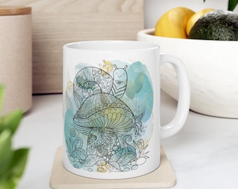 Mushroom Mug, Goblincore Decor, Snail Mug, Plant Lover, Cottagecore Mug, Mushroom Forager Gift, Forest Mug. Witchy Mug