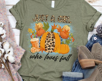 Just a Girl Fall Womens Tshirt, Pumpkin Shirt, Women Graphic Tee, Cute Fall Shirts, Thanksgiving Shirt, Pumpkin spice tee, Womens Fall Tee