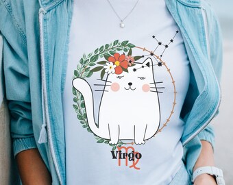 Virgo Cute Cat Shirt, Virgo Gift, Astrology Shirt, Zodiac Shirt, Virgo Birthday, Virgo Girl T-Shirt, Zodiac Sign Tee, Cat Lover Shirt