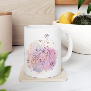 Watercolor Celestial Mug, Beautiful Woman Line Abstract Art Mug, Minimalist Gift for Her