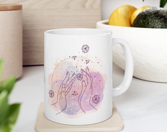 Watercolor Celestial Mug, Beautiful Woman Line Abstract Art Mug, Minimalist Gift for Her