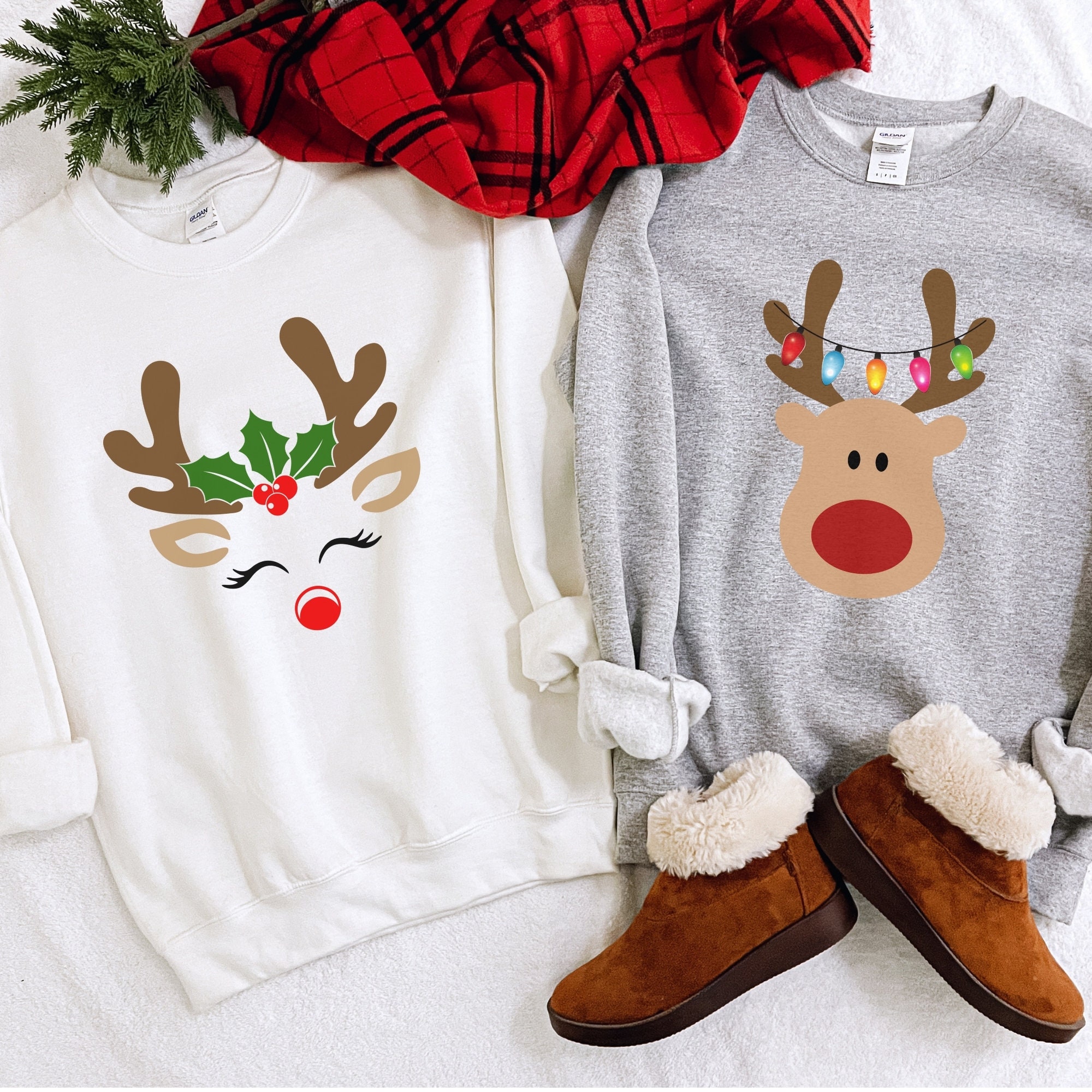 Couples Christmas Sweaters, Funny Matching Reindeer Sweatshirt
