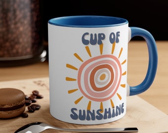 Boho Coffee Mug Gift for Her, Cup of Sunshine Two Tone Blue Mug