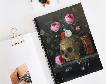 Skull and Roses Vintage Art Spiral notebooks | Soft cover journal | Inspirational message |