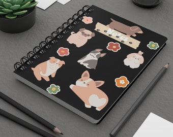 Cute Dogs Spiral Notebook, Spiral Bound Journal, Ruled Line, Journal Notebook, Laminated Protective Cover
