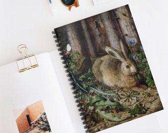 Vintage Rabbit in Forest Art Design Spiral notebooks | Soft cover journal | Inspirational message |