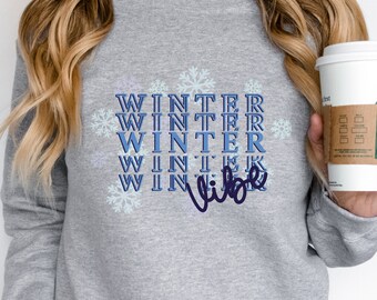 Winter Vibe Retro Sweatshirt, Christmas Gifts, Winter Vibes, Christmas Gifts For Women, Winter Sweaters, Cozy Sweatshirt, Winter Gifts