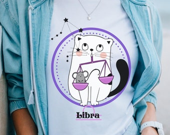 Libra Cute Cat Shirt, Libra Gift, Astrology Shirt, Zodiac Shirt, Libra Birthday, Libra Girl T-Shirt, Zodiac Sign Tee, Cat Lover Shirt
