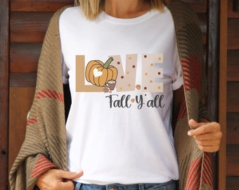 Love Fall Y'all shirt, Fall Vibes Shirt, Plaid Autumn Tshirt, Thanksgiving Shirt, Womens Fall Graphic Shirt, Cute Fall Tee