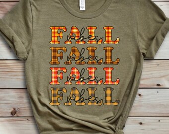 Fall Vibes Shirt, Plaid Autumn Tshirt, Thanksgiving Shirt, Womens Fall Graphic Shirt, Cute Fall Tee