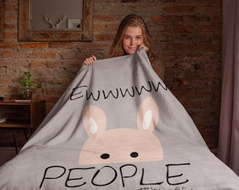 Funny Bunny Minky Blanket, Soft Rabbit Throw, Plush Blanket for Adult, Decorative Bed Throw, Snuggly Travel Blanket, Bunny Mom, Rabbit Lover
